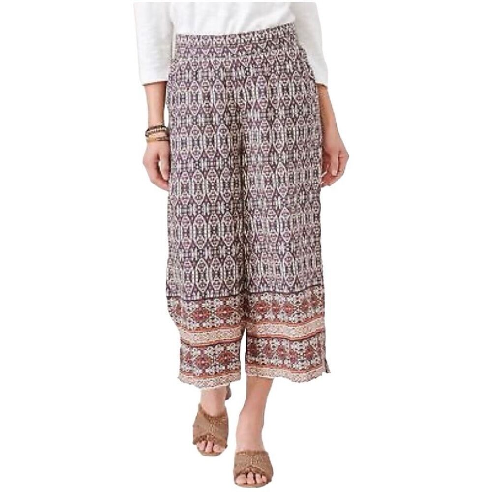 Democracy Skyrise Pull On Printed Frayed Hem Cropped Pants N0305